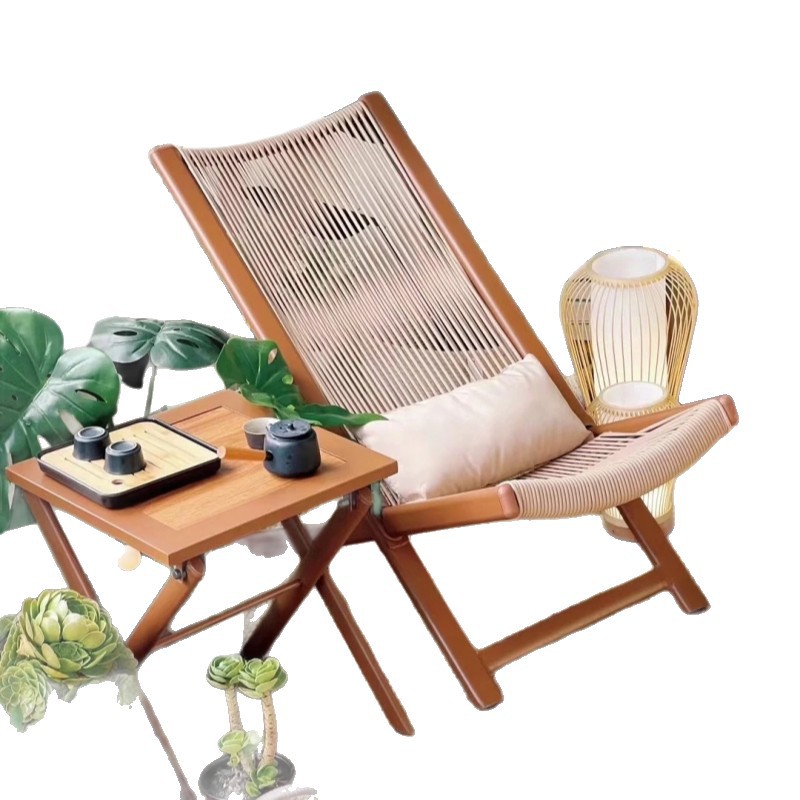 Outdoor Garden Leisure Lounge Chair Balcony Small Table and Chairs Nordic Style Courtyard Rattan One Table Two Chairs Open-Air Lazy Lounge Chair