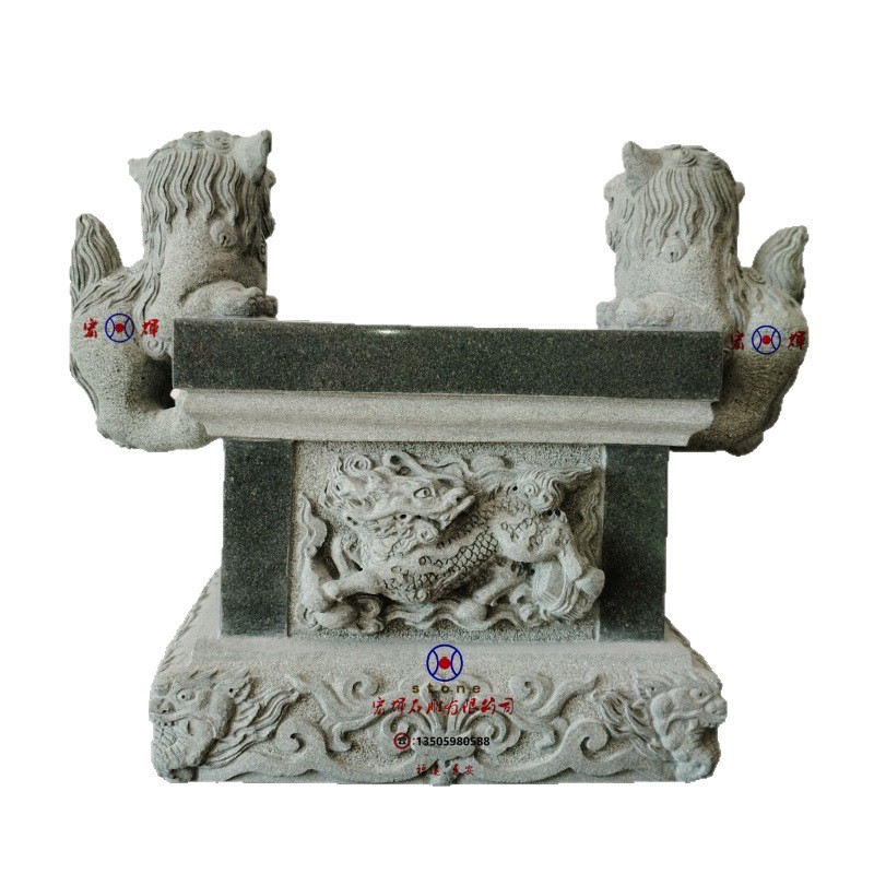 Manufacturer's Carved Bluestone Double Lion Small Incense Burner Diameter 30cm Marble Double Dragon Incense Burner High-Quality Ready Stock