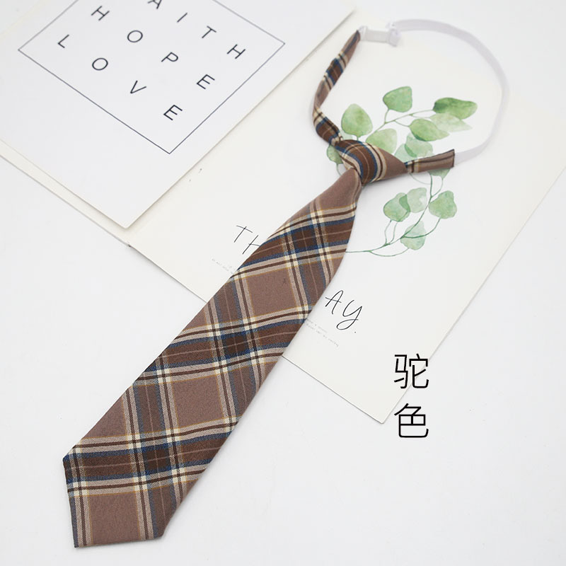 In stock JK free TR camel light gray chocolate Japanese college style plaid tie collar flower clothing