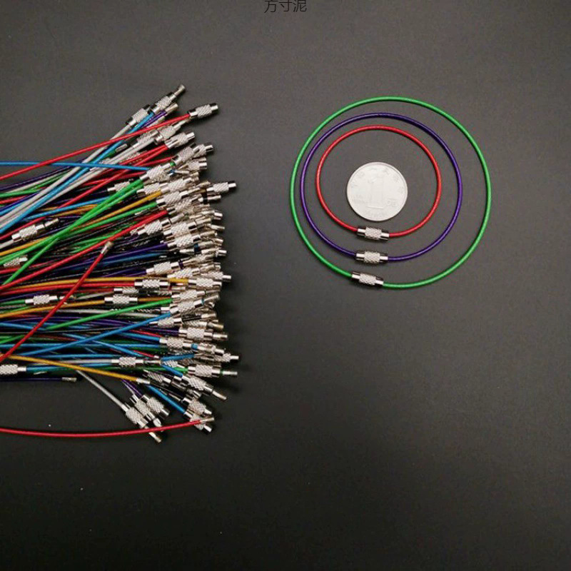 Factory Direct Sales Stainless Steel Wire Rope Lock Buckle Pvc Keychain Accessories Rainbow Color Key Ring Large Key Ring