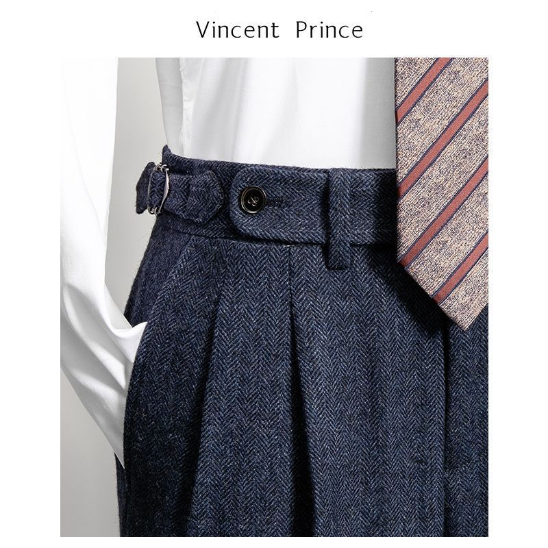 Брюки Неаполь мужские итальянские высокие облегающие шерстяные брюки, ручная работа, твид, двойные складки, прямые длинные брюки