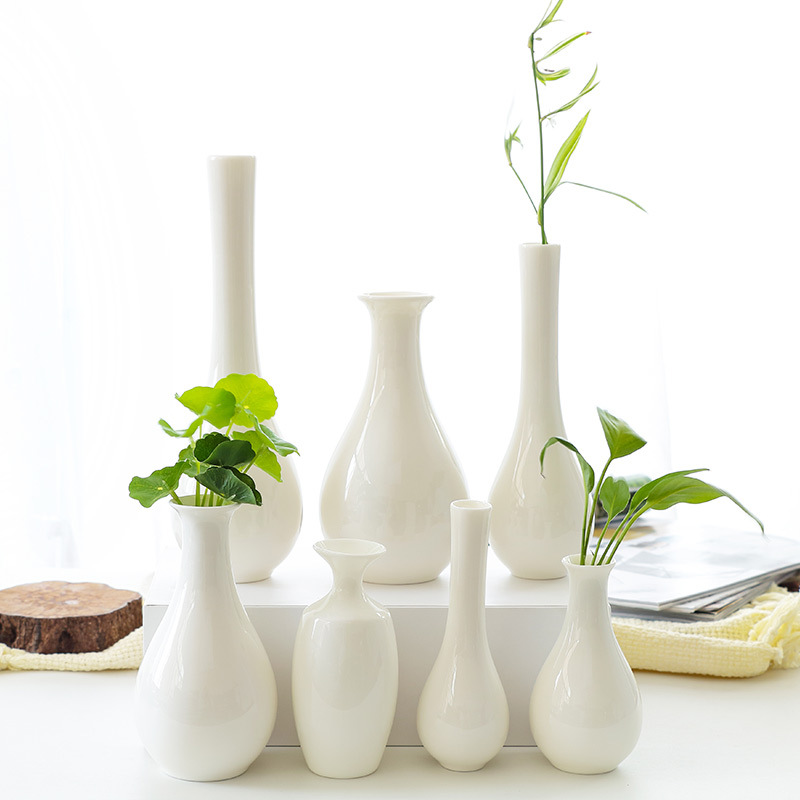 Классическая китайская керамическая ваза для цветочной композиции, белая нефритовая фарфоровая ваза, для декора стола в гостиной, прихожей, офисе, спальне, маленькая ваза