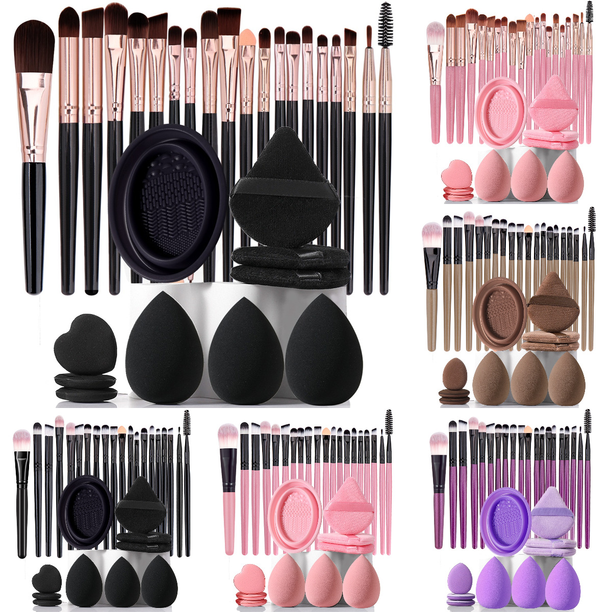 30-Piece Makeup Brush Tool Set, Complete Set for Beginners, Portable Travel Powder Puff Makeup Set