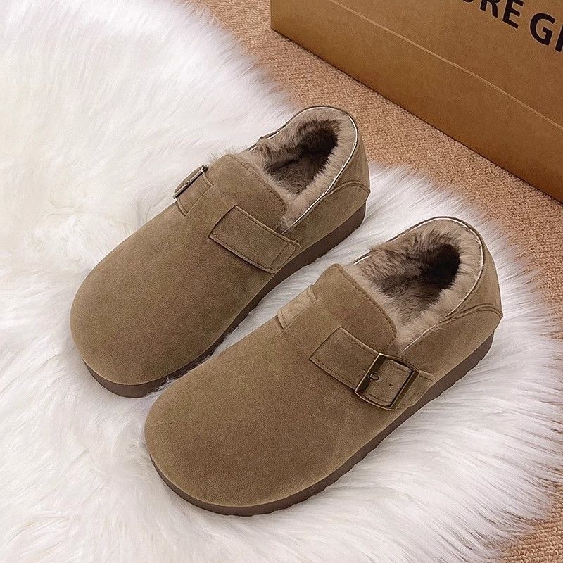 All-Inclusive Warm and Velvet Birkenstock Shoes for Women 2025 Winter New Versatile Thick-Soled Bean Shoes Casual Slip-On Cotton Shoes