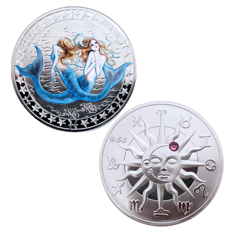 Cross-Border Tarot Constellation Pisces Commemorative Coin Foreign Trade Commemorative Medal 12 Constellation Set Commemorative Medal Embossed Metal Badge