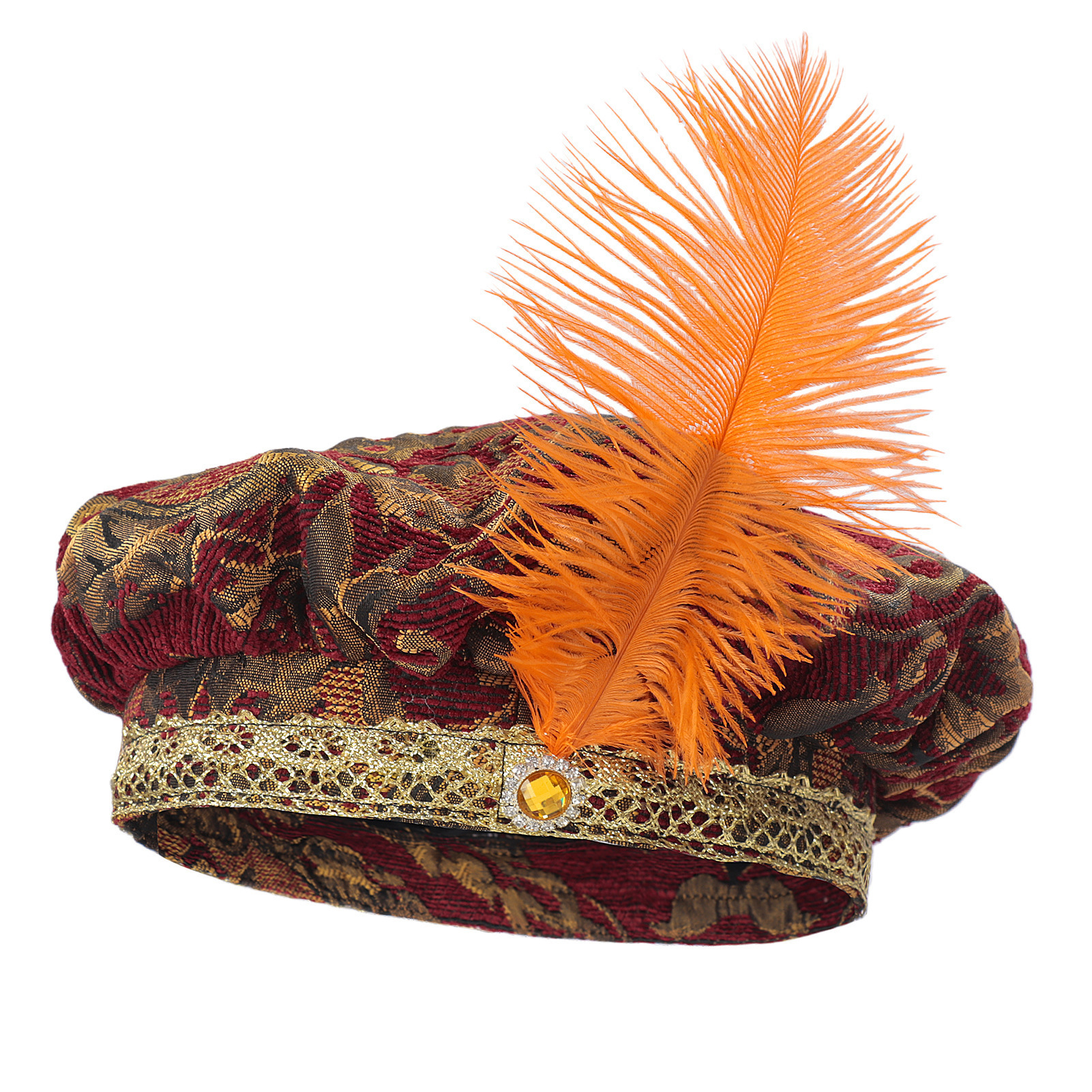 Men's Medieval Tudor Hat with Feathers, Muffin Top Hat, European Court Hat, Flat Hat, Cos Costume Performance Headwear