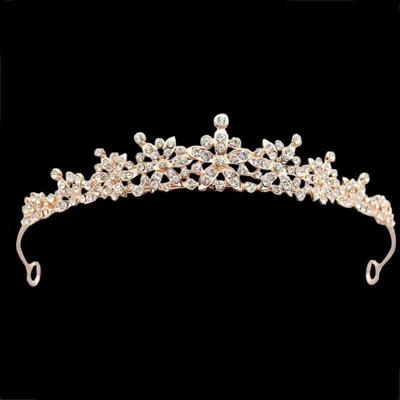 Cross-Border European and American Style Bridal Alloy Flower Pearl Crown Hair Crown Wedding Party Hair Crown Accessories Wholesale