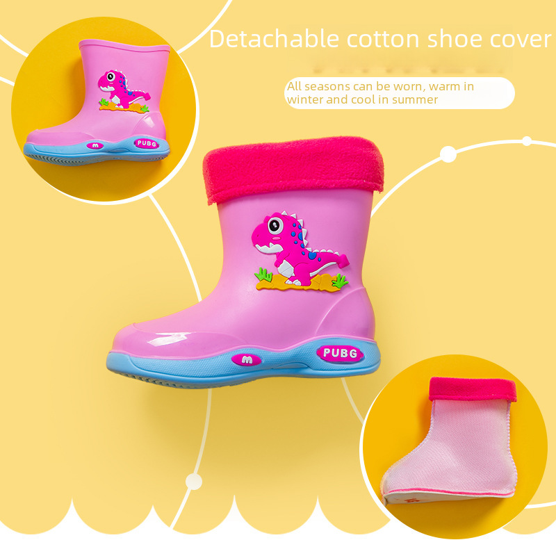 Children's Rain Boots for Girls, Fleece-Lined Waterproof Non-Slip Rain Shoes for Toddlers and Young Boys, Thickened and Warm