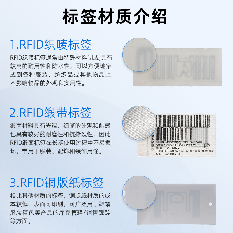 RFID clothing cloth label electronic label laundry label can be sewn printing R6-P chip UHF clothing inventory