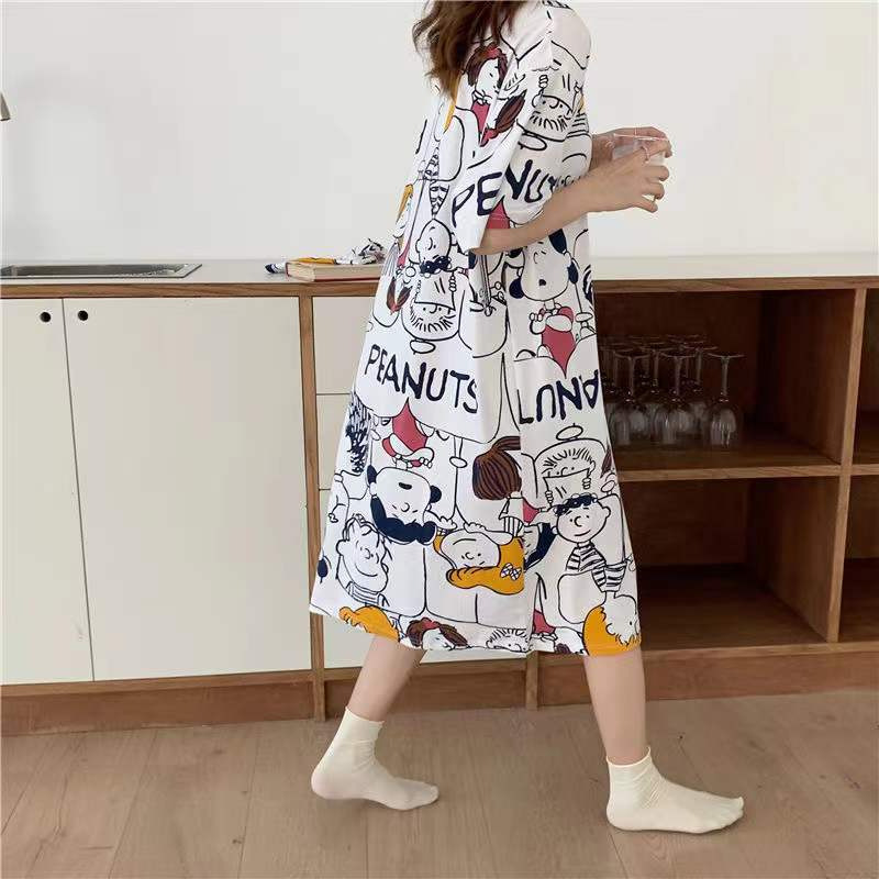 Women's Pajamas for Summer Korean-style Spring and Autumn Students Short-sleeved Home Clothes Cute Cartoon Loose Pregnant Women's Pajamas for Summer