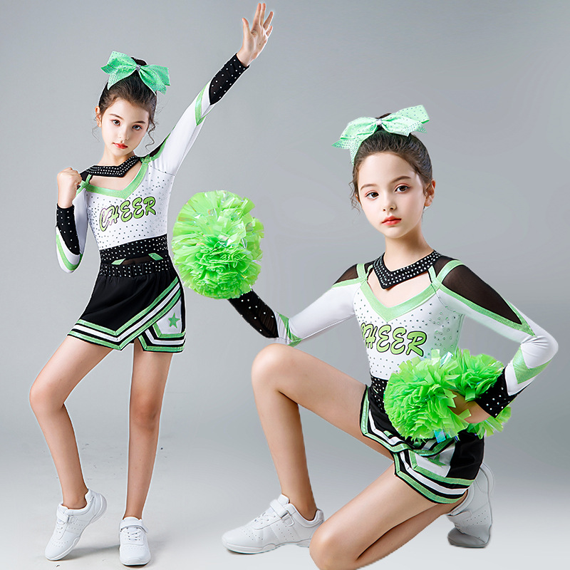 Одежда для выступлений чирлидеров для детей, длинные рукава, новая одежда для выступлений, костюмы для аэробики