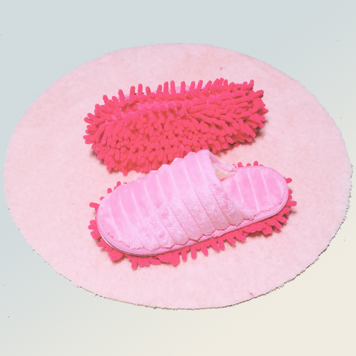 Cross-border Winter New Fluffy Striped Lazy Scrubbing Slippers Chenille Bottom Removable Cleaning Mop Slippers