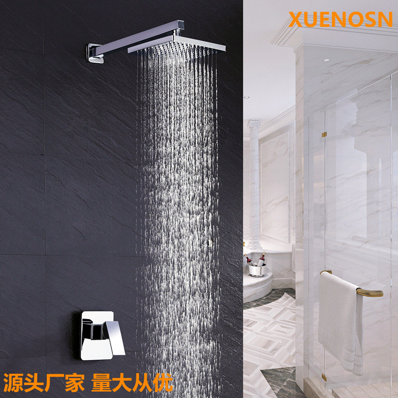 All-Copper Concealed Shower Head Wall-Mounted Single-Function Square Hot and Cold Shower Faucet Shower Set for Wall Installation