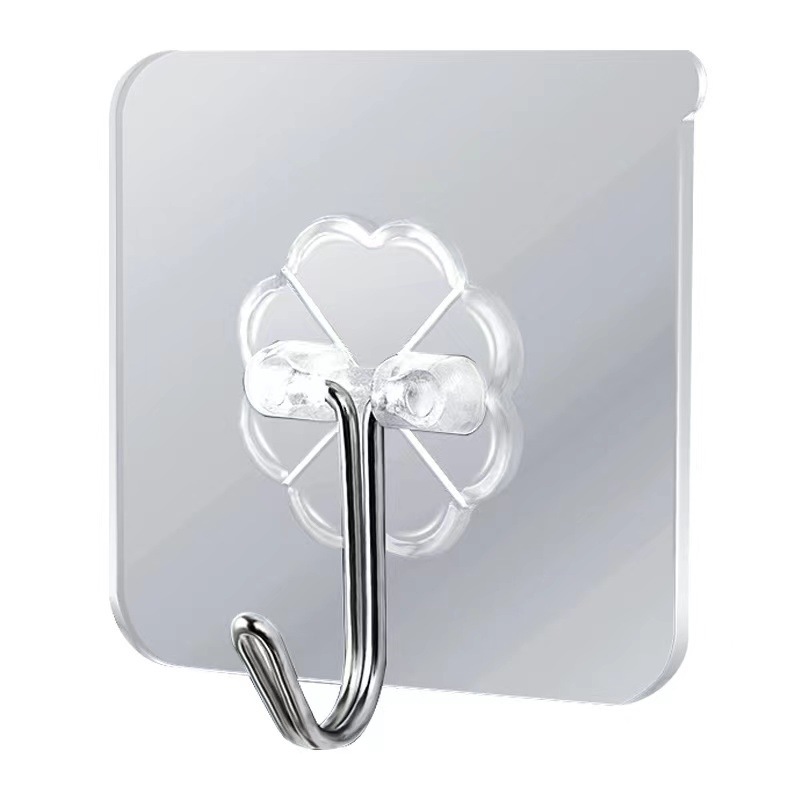 Strong Adhesive Waterproof No-Drill Adhesive Kitchen and Bathroom Storage Rack with Acrylic Traceless Hooks, Modern and Simple Design