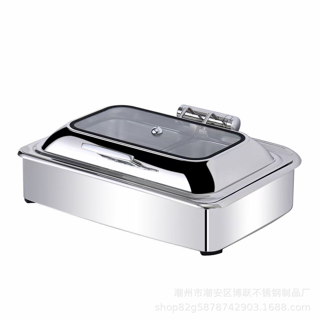 Stainless Steel Buffet Stove Electric Heating Square Buffet Stove Half Flip Cover Hotel Dining Stove Buffet Thickened Insulation Stove