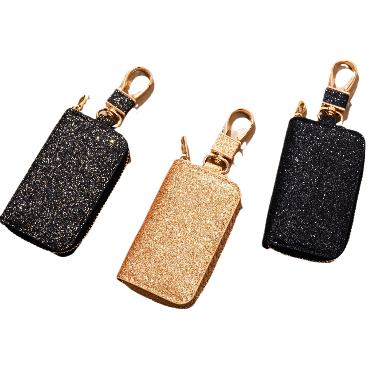 Mini Car Key Bag Unisex Car Key Storage Bag Creative Star Glitter Leather Hanging Keychain