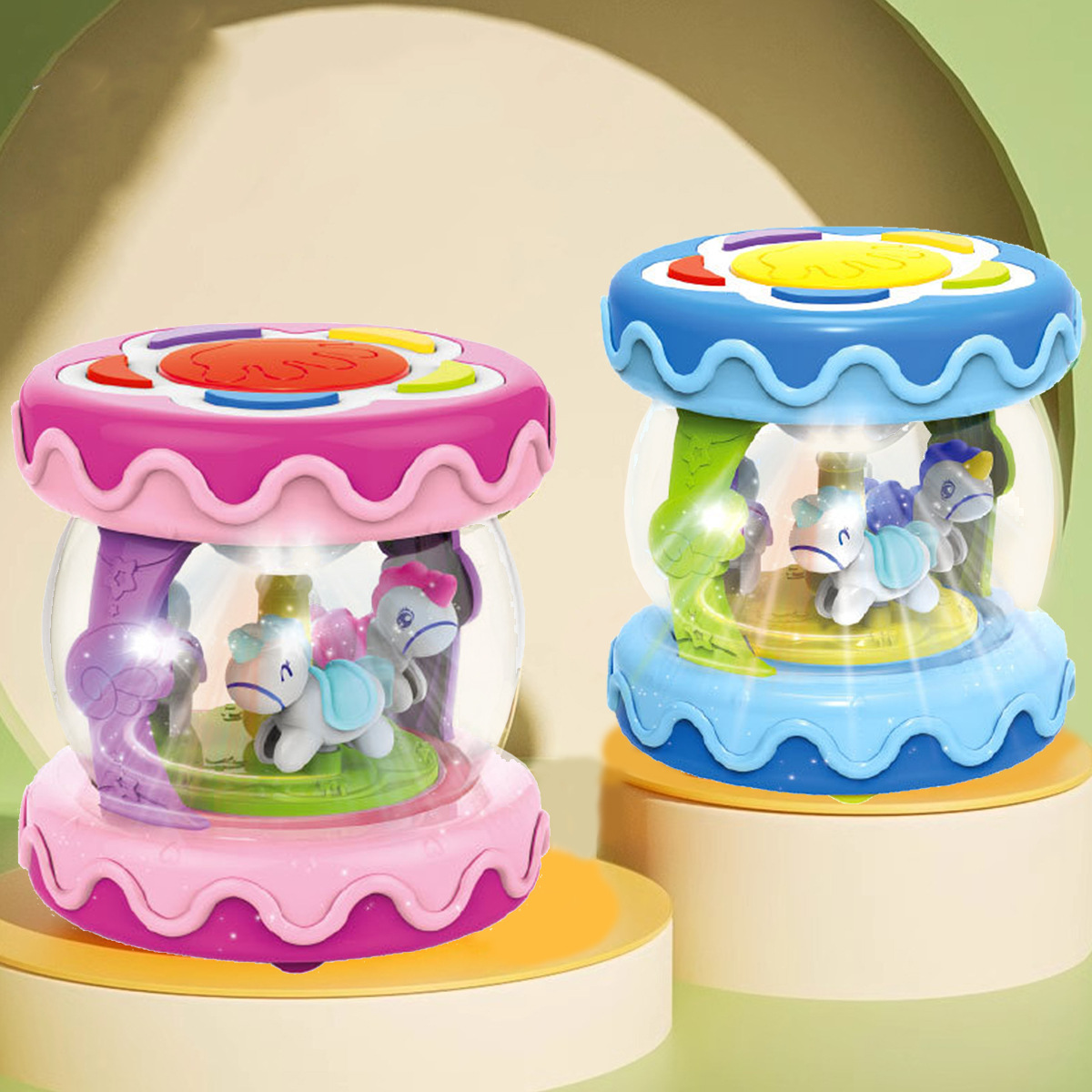 Кросс-бордерный популярный карусельный ручной барабан для младенцев с музыкой и светом (цвет нот)