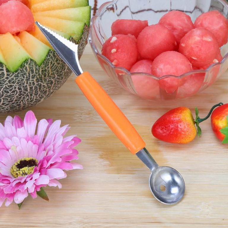 Multi-functional double-head stainless steel fruit digging ball spoon corrugated carving knife watermelon fruit platter digging spoon ball digger