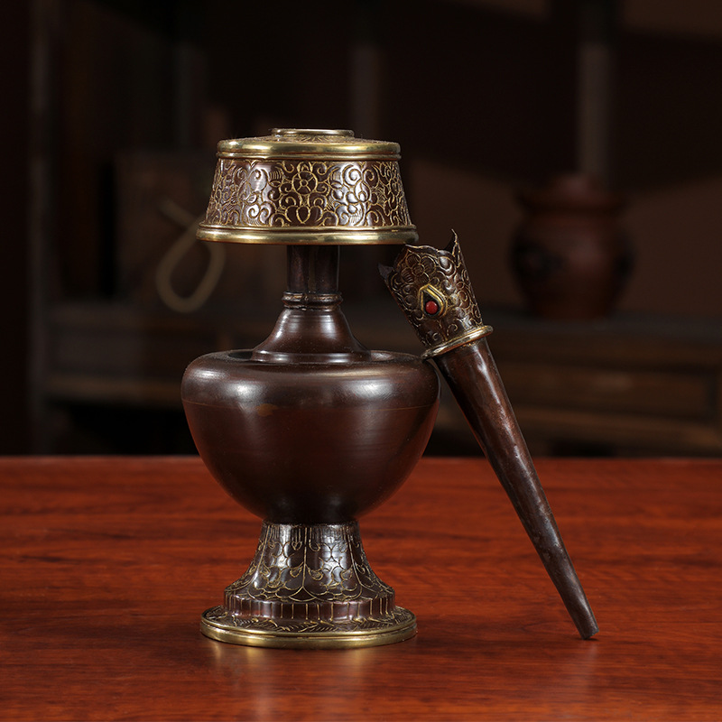 Xizang-style copper pemba pot tantric nepal buddha with water purification bottle handmade gesang flower copper gilt pemba pot with mouth
