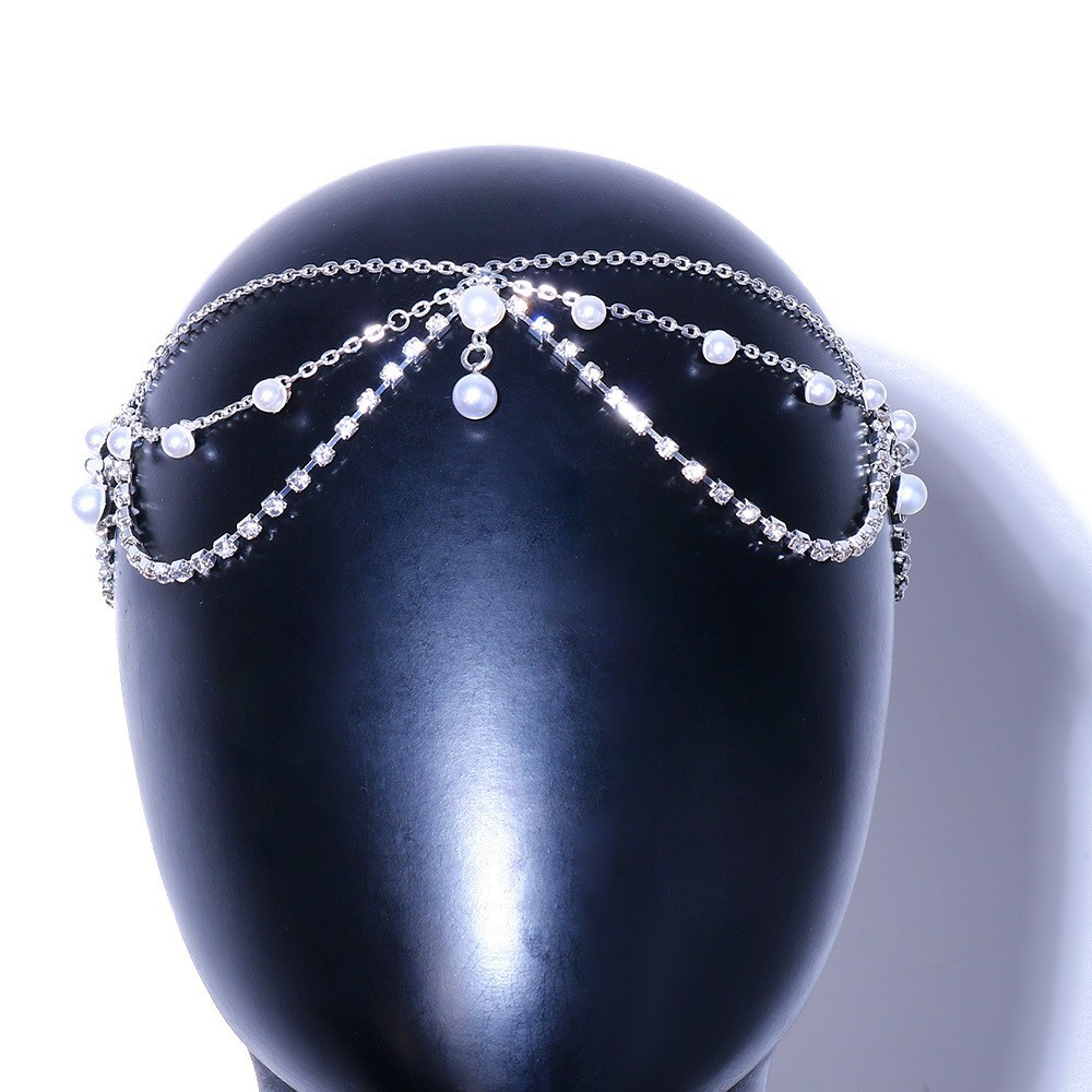 European and American foreign trade hot-selling products temperament pearl rhinestone hair band headdress wedding jewelry fashion diamond bride forehead chain