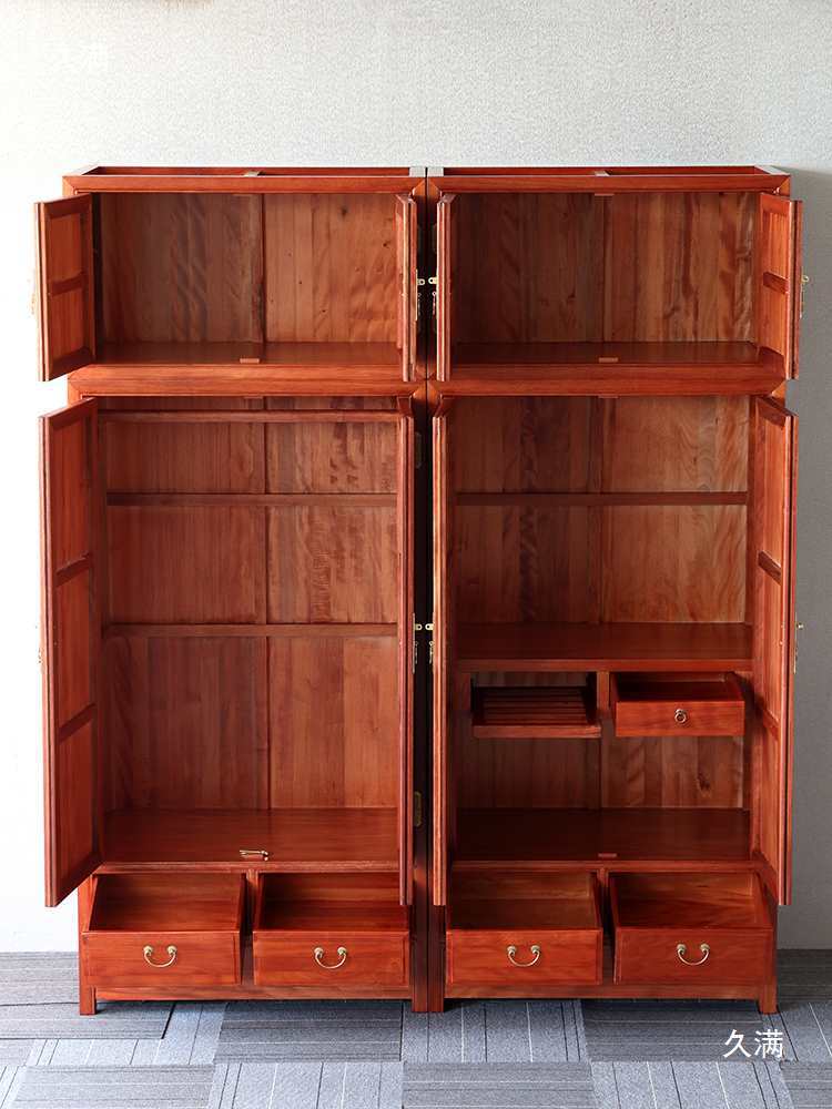 New Chinese Style Solid Wood Large Wardrobe with Four Doors, Carved Coat and Hat Storage Cabinet, Golden Rosewood Two-Door, Three-Door, Four-Door Top Box Cabinet