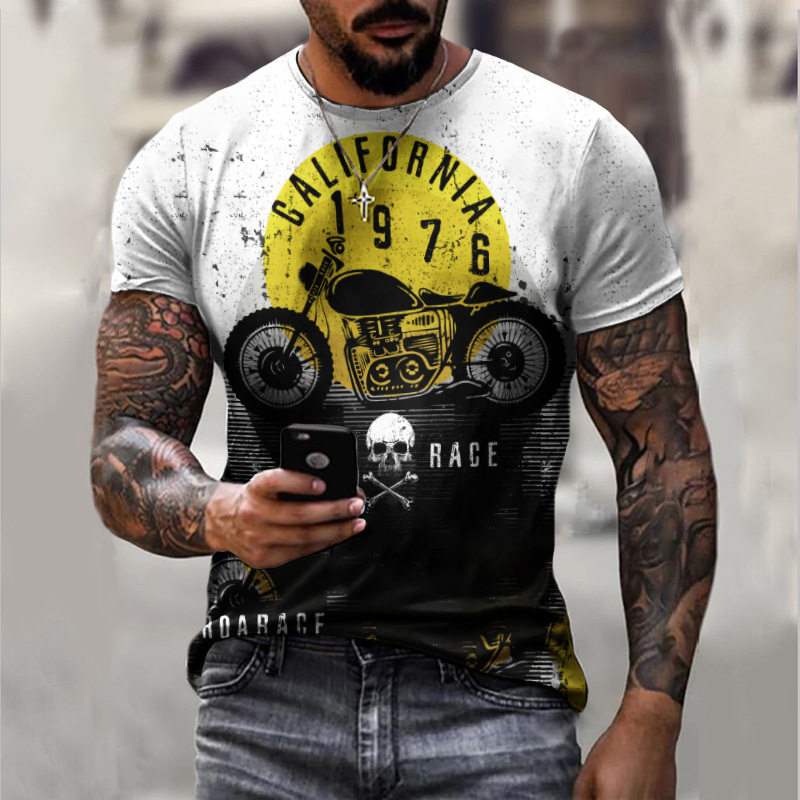 European and American Foreign Trade New Motorcycle Short Sleeve Casual 3D Printing Loose Pullover Men's T-shirt Cross-border 2022