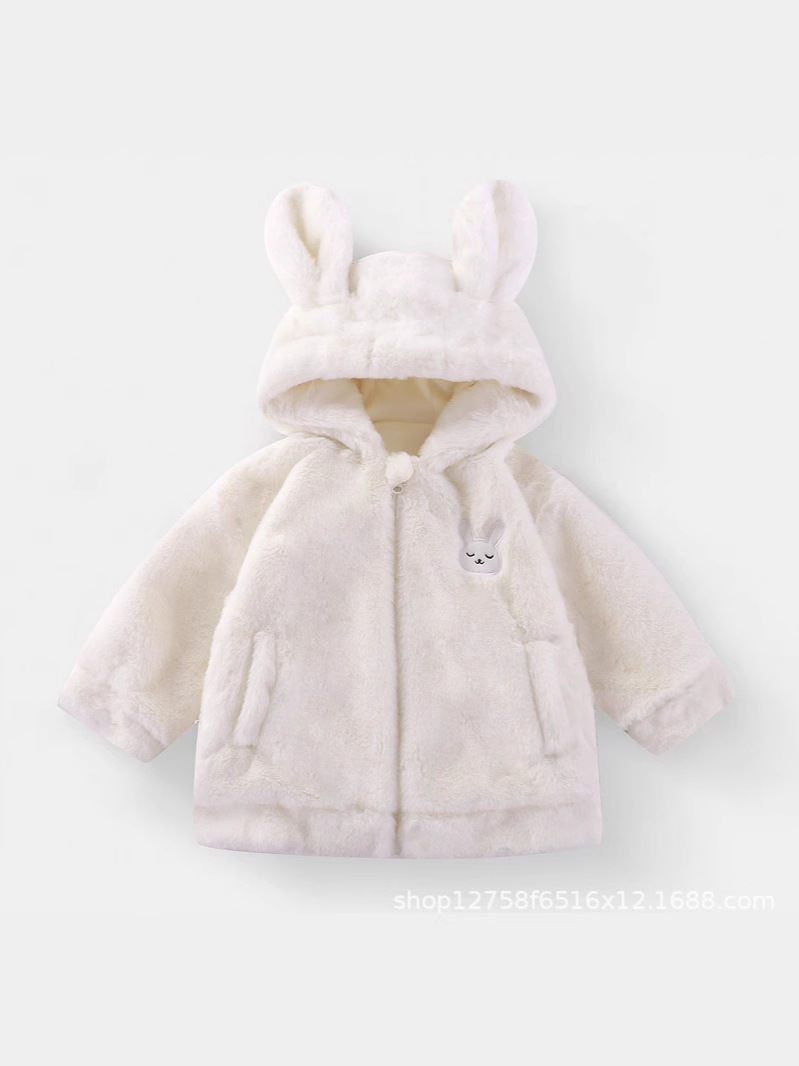 Children's Fur Coat New Boys and Girls Baby Hooded Warm fleece-lined Top Children's Cardigan Zipper Outerwear