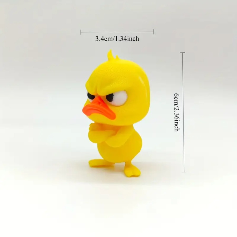 Angry Little Yellow Duck Figurine - Angry Expression Funny Duck Ornament with Vivid Face