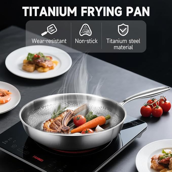 Pure Titanium Frying Pan Household Uncoated Non-Stick Frying Pan Induction Cooker Gas Stove Universal Egg Pancake Steak Frying Pan
