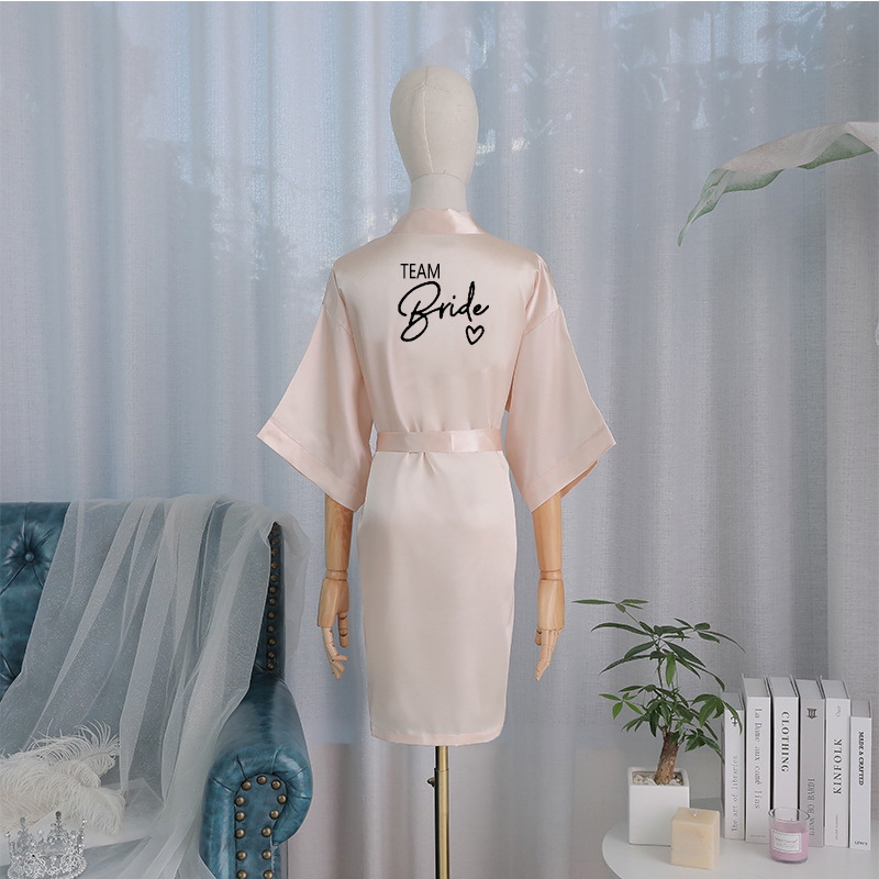 European and American Cross-Border Bride Team Bridal Group Dressing Gown Ladies Nightgown Wedding Makeup Wedding Imitation Silk Bathrobe
