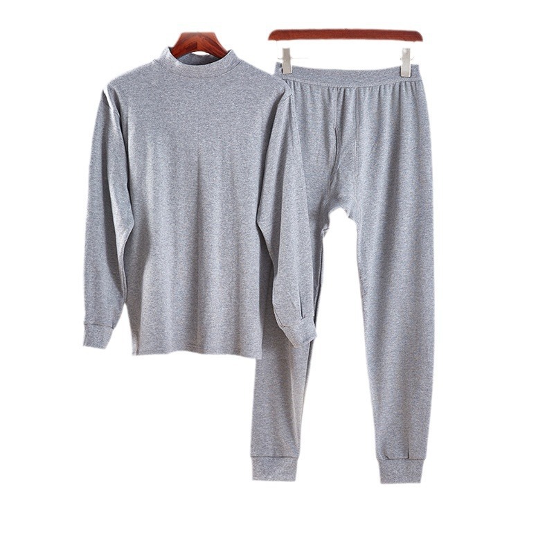 Men's Antibacterial Pure Cotton Thermal Underwear Set, Thin Round Neck Base Layer, Full Cotton Sweater for Autumn and Winter