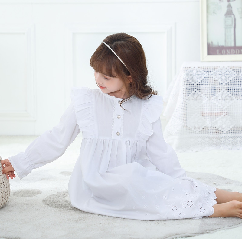 Girls new nightgown wholesale cotton computer embroidery long European and American Princess nightgown nightgown home dress