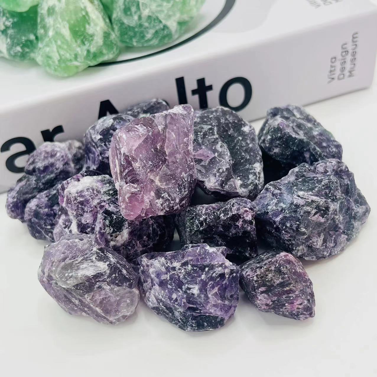 Natural Fluorite Blocks Can Be Used for Aromatherapy Decoration and Ornaments. Fluorite Blocks Are Green and Purple