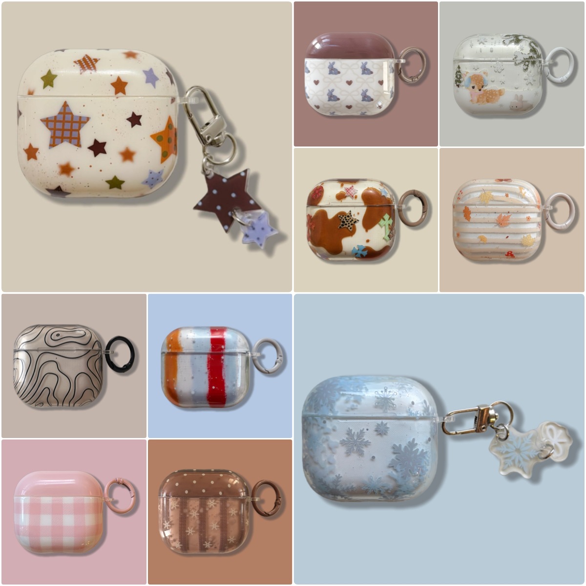 Plaid Snowflake Stripesd Stars Suitable for Apple Airpodspro3 Bluetooth Headset 4 Protective Cover Pendant 2 Soft Shell 1