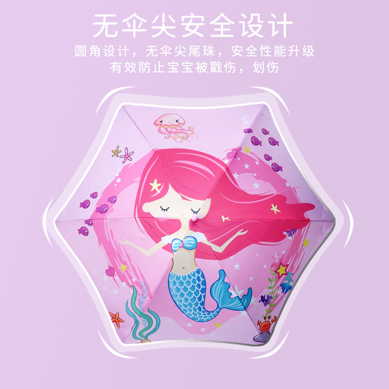 Cartoon Children's Umbrella Straight Rod Fillet Anti-puncture Safety Kindergarten Boys and Girls Primary School Students Long Handle Portable Umbrella