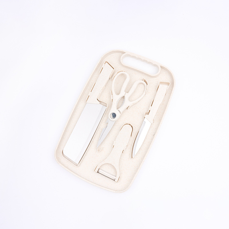 New Kitchen Stainless Steel Knife Five-Piece Set Household Fruit Knife Scissors Paring Knife Cutting Board Combination Tool