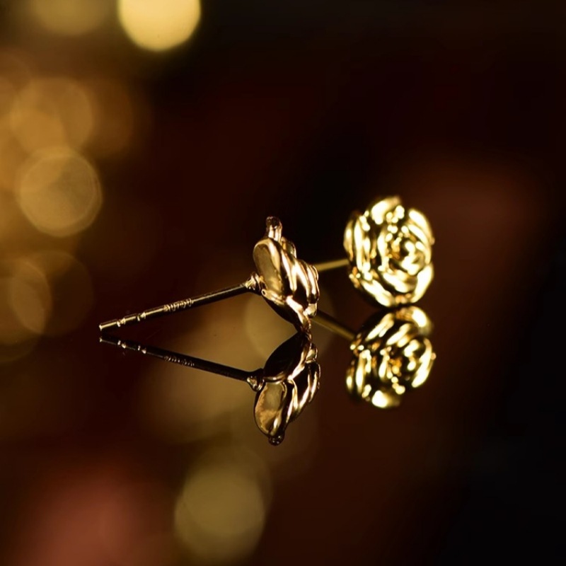 18K Gold Rose Flower Earrings Au750 Gold Three-Dimensional Flower Earrings for Women Trendy Fashion Mother-Of-Pearl Wholesale Jewelry