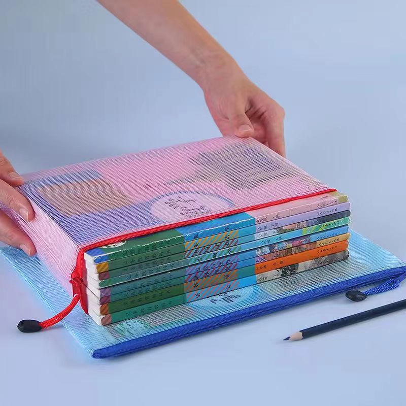 A4 thickened mesh zipper bag transparent file bag student textbook test paper storage bag waterproof information bag