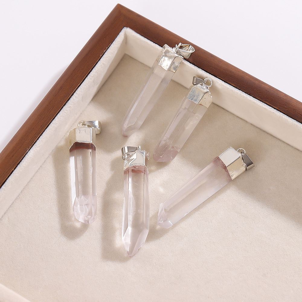 Natural Stone White Crystal Hexagonal Column Pendant Asymmetrical Crystal Raw Stone Necklace DIY Jewelry Crystal Column Pendant
