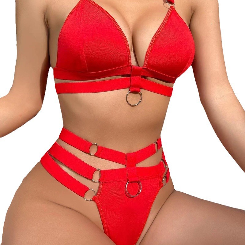 Cross-Border Hot-Selling Sexy Lingerie Push-Up Three-Point Metal Accessories Prom Queen Strappy Sexy Lingerie Set