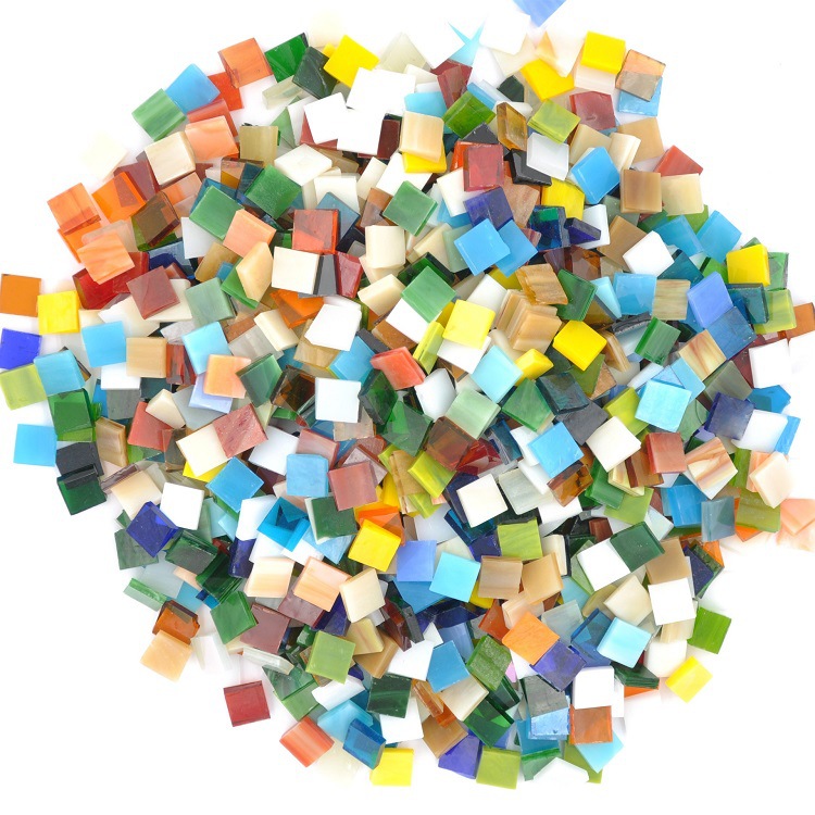 [Factory Ready Stock] DIY Colored Glass Mosaic Loose Mixed Color Square 10*10mm Crafts