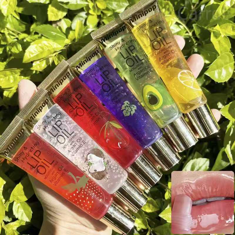 Кросс-Бордер Популярное фруктовое масло для губ Minipop Прозрачная текстура Увлажняющее и питательное глянцевое масло для губ Мягкая трубка Вода