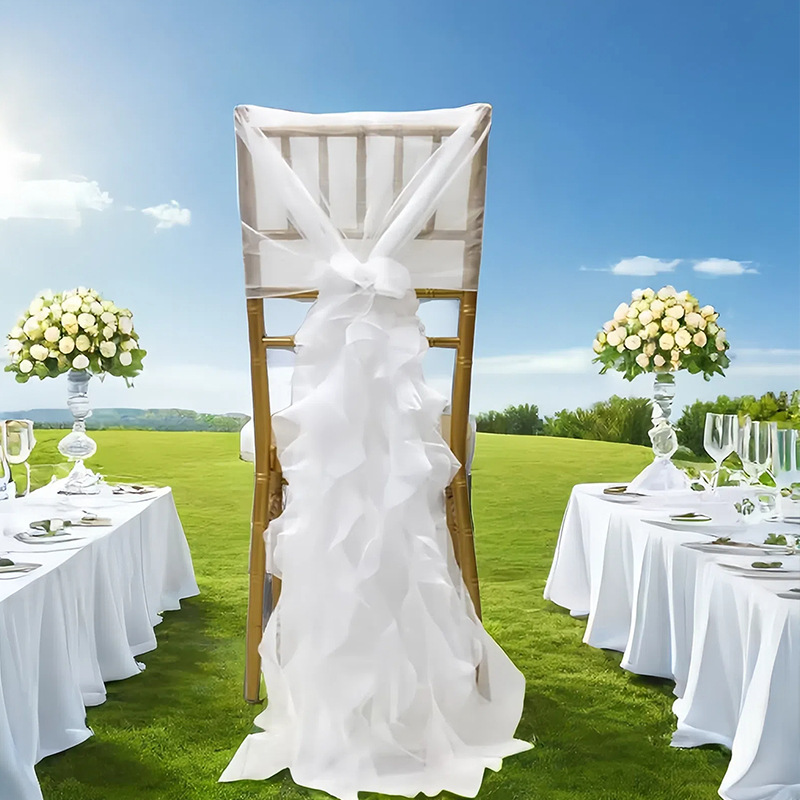 Outdoor Wedding Chiffon Yarn Ins Willow Chair Back Decoration Hotel Theme Wedding Bamboo Chair Back Flower Decoration Wholesale