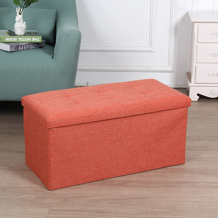 Foldable Double Seat Cotton Linen Storage Stool Household Products Storage Folding Stool Sofa Storage Box