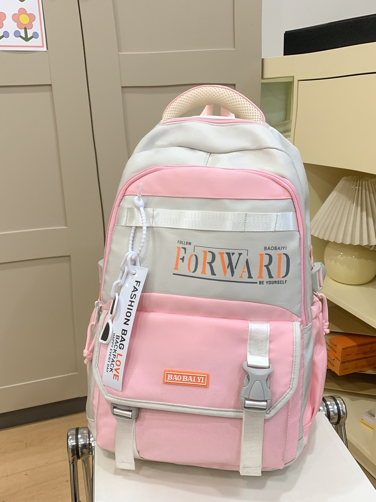 Korean Version Ins Japanese Style Large Capacity Backpack Simple Color-Blocking Versatile Junior High School High School College Student Double Shoulder Travel Backpack