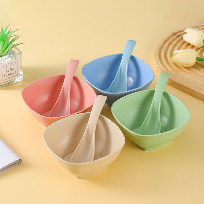 Квадратная чаша из пшеничной соломы, круглая, противоударная, пластиковая, большая чаша для супа, салата, лапши