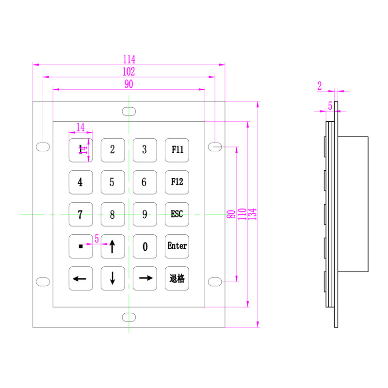 Dawo D-8246 Metal Numeric Keypad 20-Key Password Input Keyboard Dedicated to Automated Self-Service Equipment