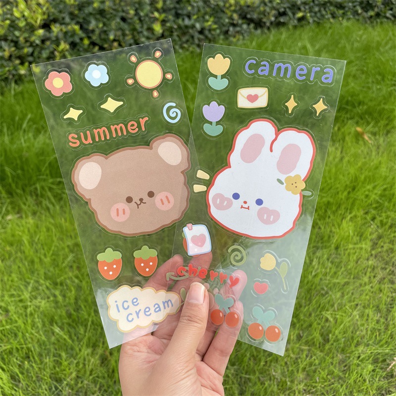 Cute Storage Box Thermos Cup Waterproof Sticker Ins Crystal Wholesale Girl Sticker Cartoon Sticker Transparent Pvc Sticker