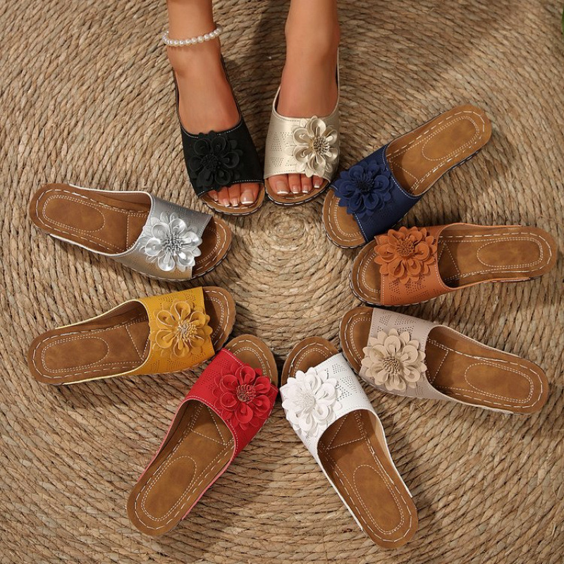 plus size 2025 Summer Women's Shoes New Open Toe Sandals Women's Korean Style Thong Toe Flower Car Line Casual Beach Sandals