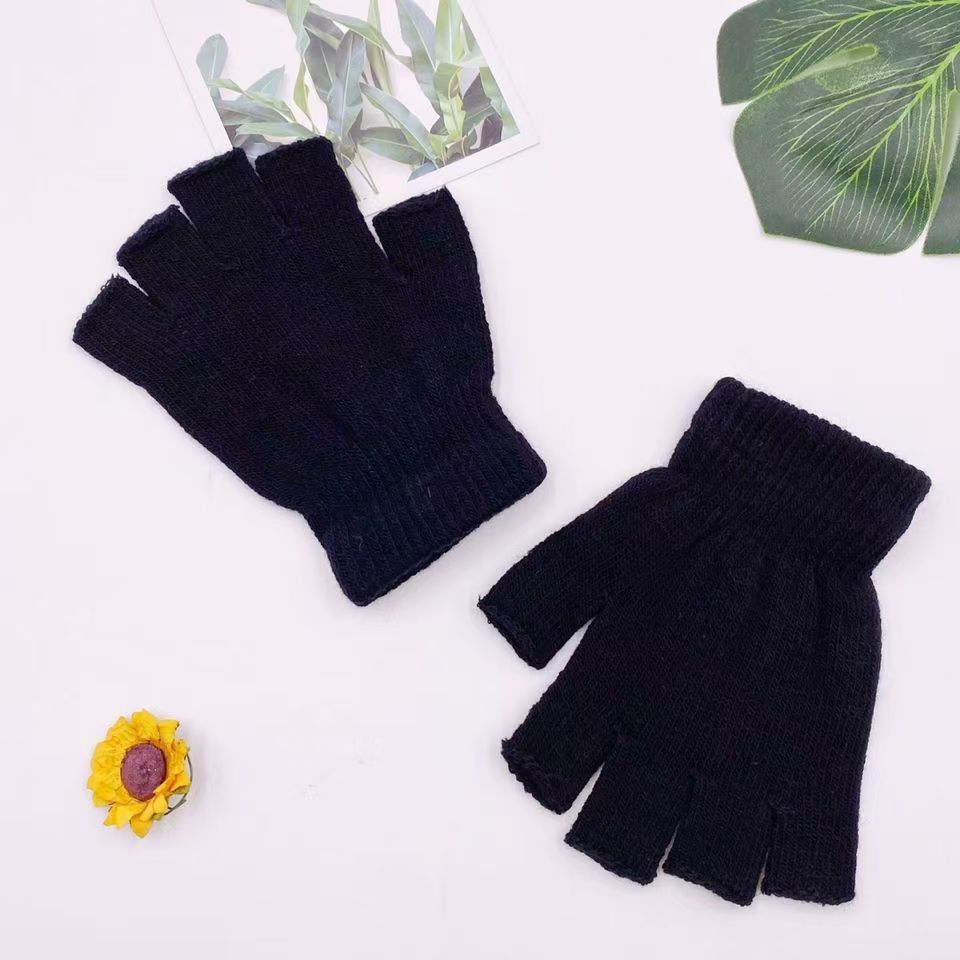 Перчатки без пальцев осень-зима стиль студента корейский стиль однотонные шерстяные перчатки хлопковые перчатки зимние тёплые шерстяные перчатки